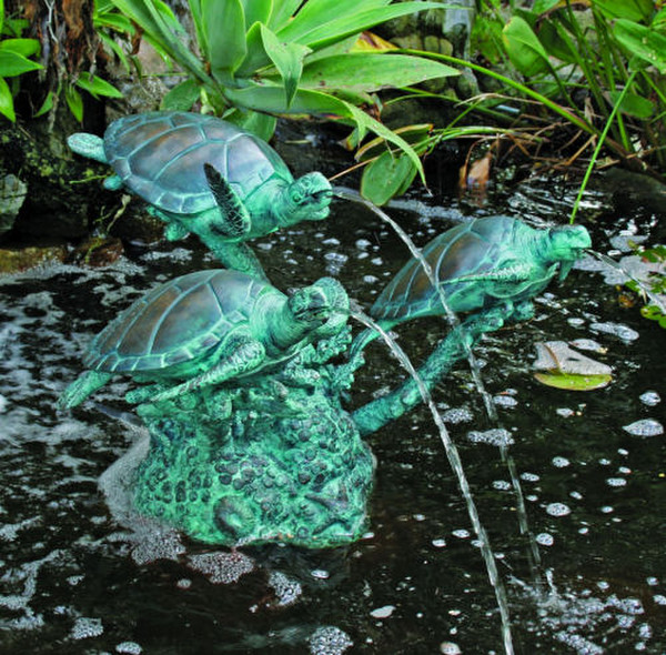 Three Turtles On Coral Water Feature Spouting Fountain Bronze Art